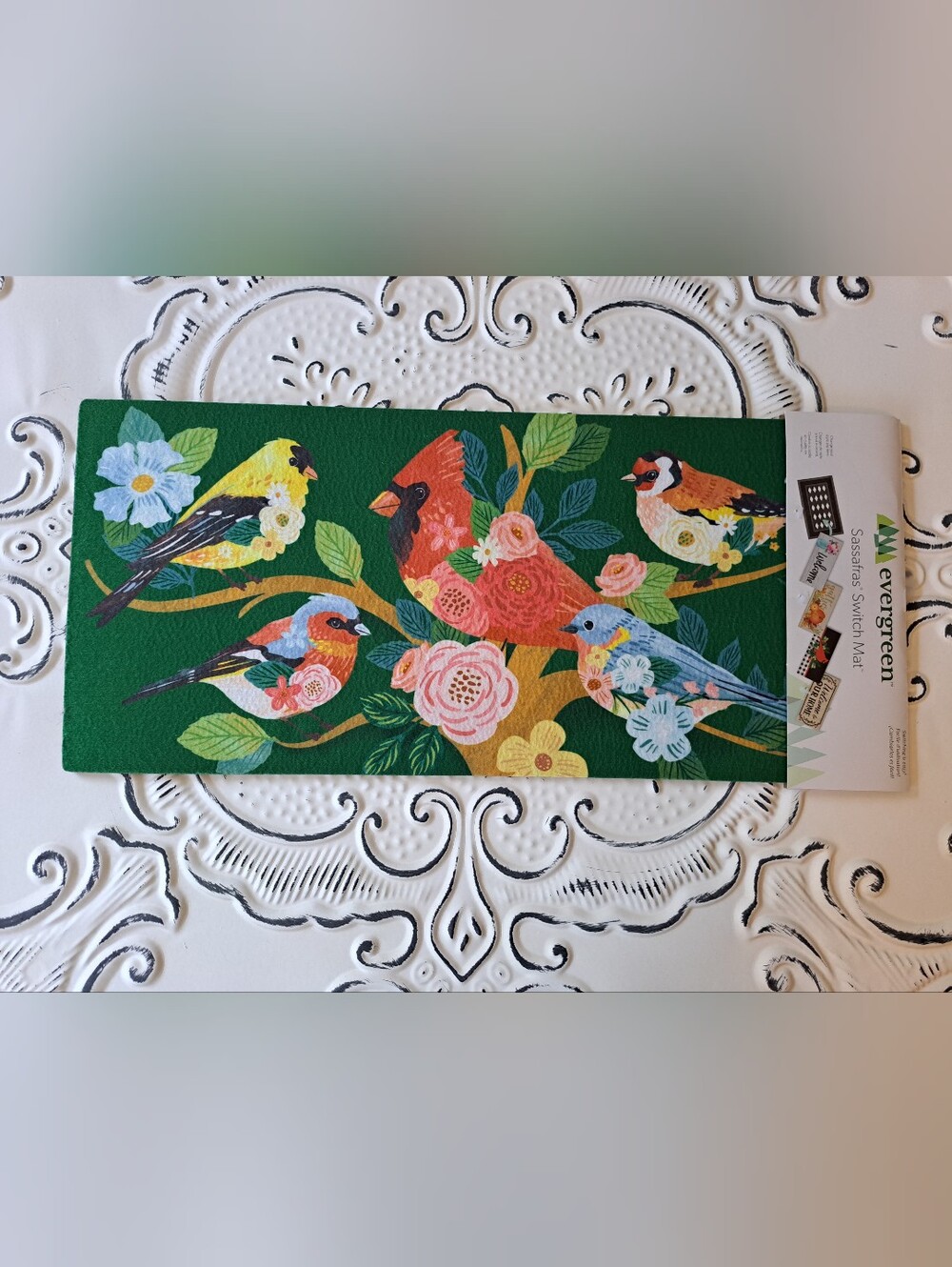 Sassafras Mat Insert- Floral Birds  Green